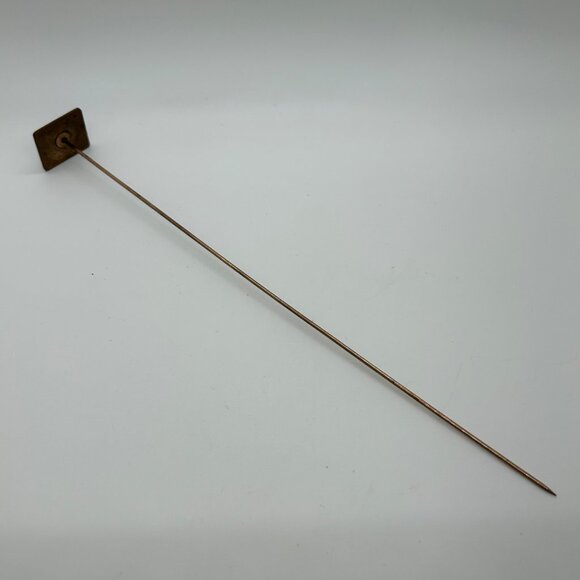 Antique Art Nouveau Hat Pin Black Enamel On Copper 1900s Geometric Design 9 Inch - Picture 7 of 14